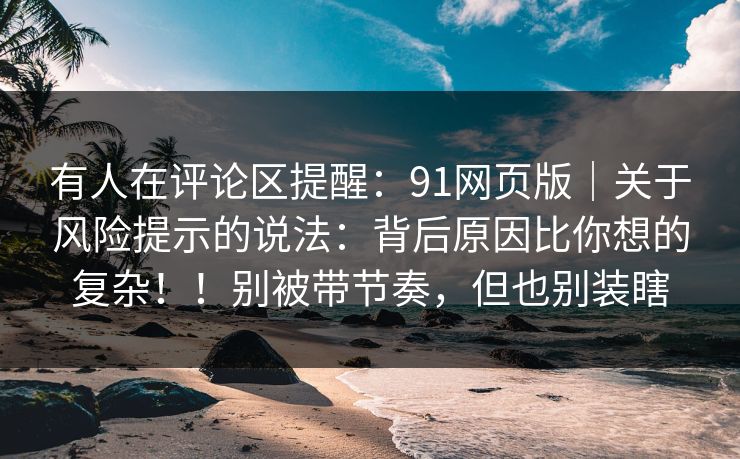 有人在评论区提醒：91网页版｜关于风险提示的说法：背后原因比你想的复杂！！别被带节奏，但也别装瞎
